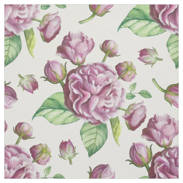 Camellia Rose Garden Flowers Fabric (Swatch)