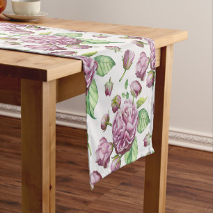 Camellia Rose Garden Flowers   Short Table Runner