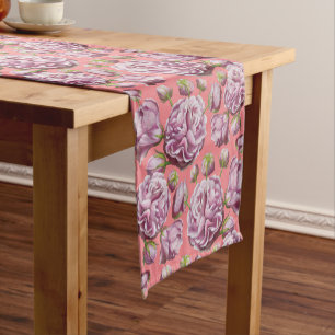 Camellia Rose Garden Flowers Short Table Runner