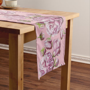 Camellia Rose Garden Flowers Short Table Runner