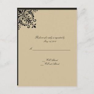 Camelot Gold with Black Scrolls Floral Medallions Invitation Postcard