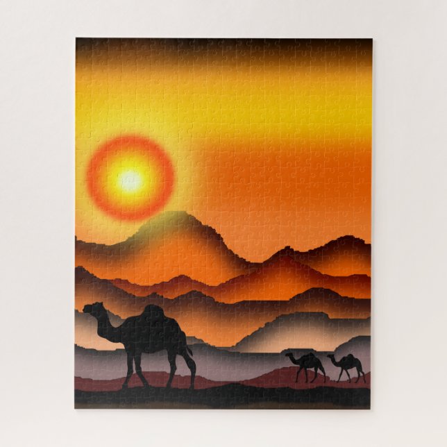 Camels At Sunset Desert Puzzle Gift - Painting (Vertical)