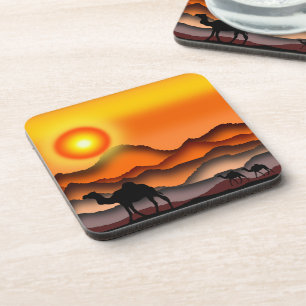 Camels - Beautiful Sunset - Drawing Coaster