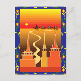 Camels beyond the city postcard