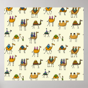 Camels Caravan Decorative Seamless Pattern Poster