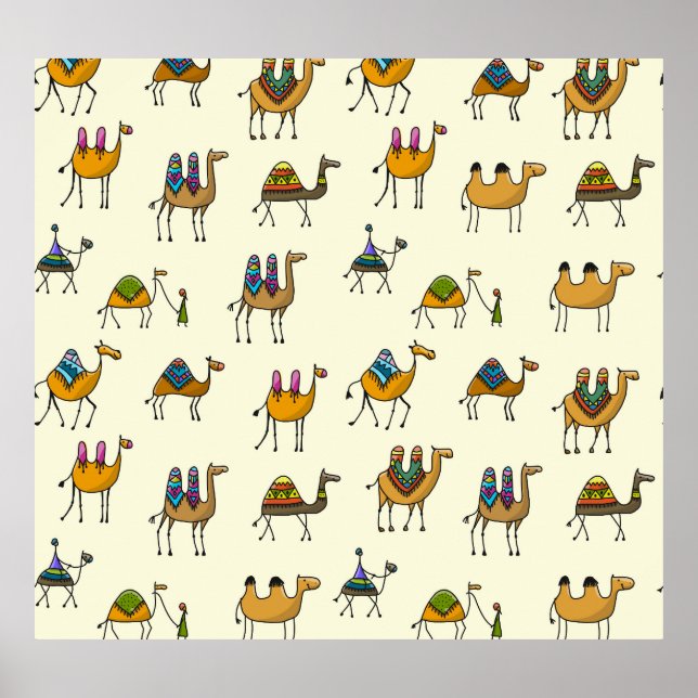 Camels Caravan Decorative Seamless Pattern Poster (Front)