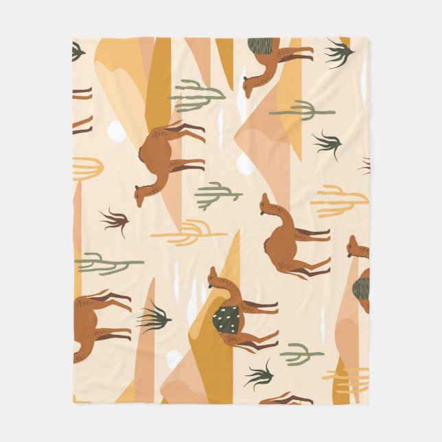 Camels Dunes Cacti: Desert Seamless Fleece Blanket (Front)