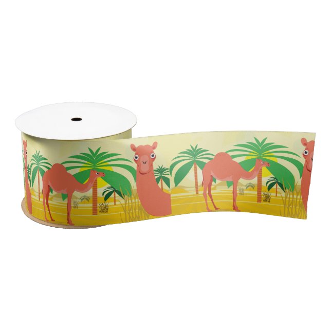 Camels illustration satin ribbon (Spool)