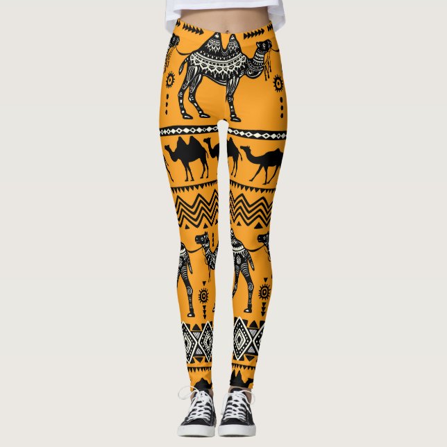 Camels Illustration Seamless Pattern Design. Leggings (Front)