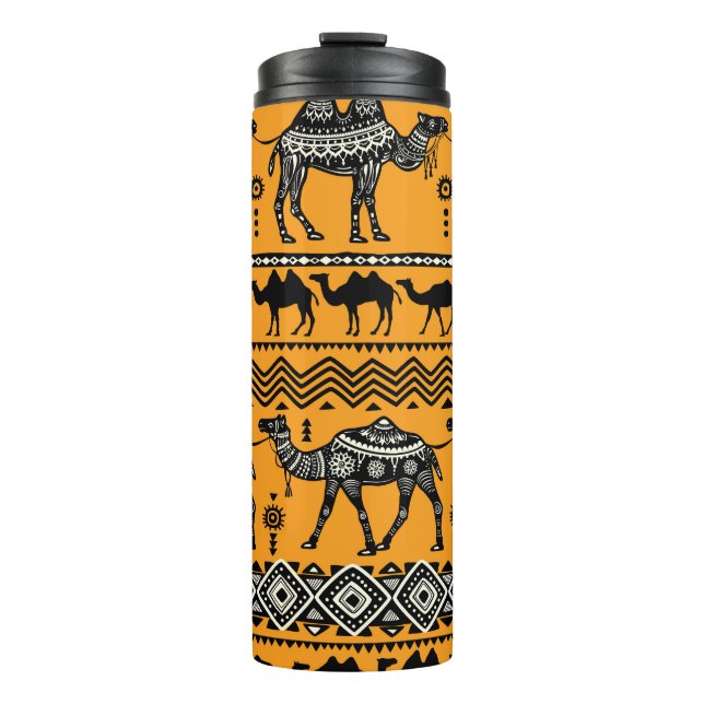 Camels Illustration Seamless Pattern Design. Thermal Tumbler (Front)