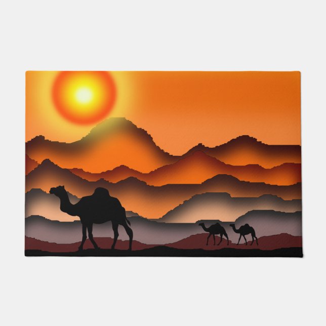Camels In Sunset Desert Doormat (Front)