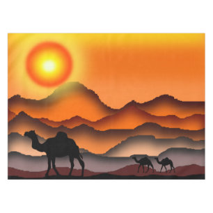 Camels In Sunset Desert Tablecloth
