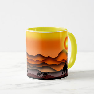 Camels In Sunset Mug - Painting