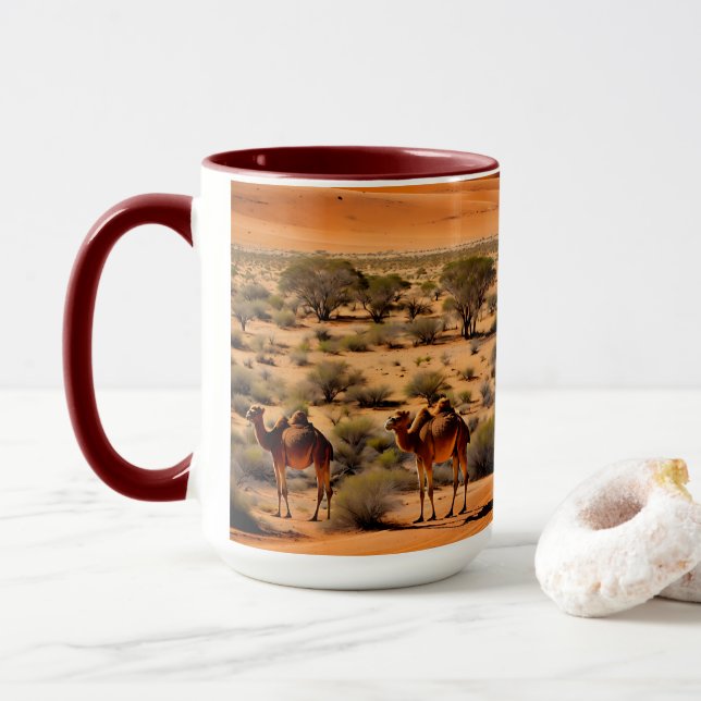 Camels In The Australian Outback, Mug (With Donut)