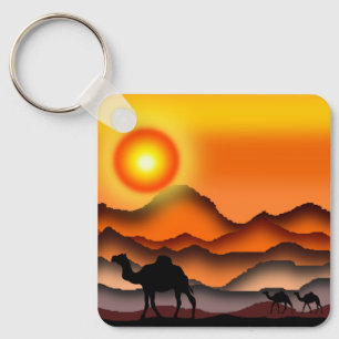 Camels Keychain Beautiful Desert Sunset