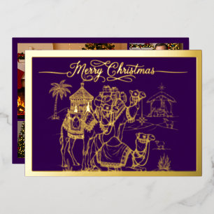 Camels, Manger, Merry Christmas in Purple, Gold
