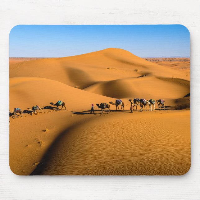 camels on desert under blue sky mouse pad (Front)