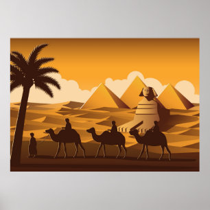 Camels pass Pyramid Poster