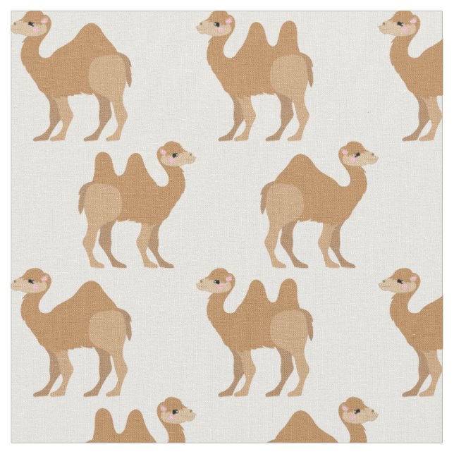 Camels Print Fabric White (Close Up)