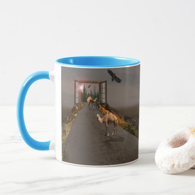 Camels Walking To Wonderland, Mug (With Donut)