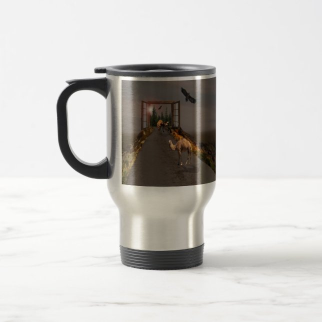 Camels Walking To Wonderland, Travel Mug (Left)