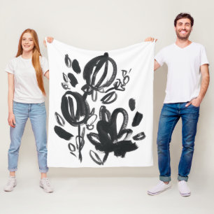 Cameo Bloom - Black and White Fleece Blanket