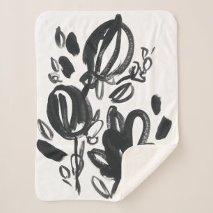 Cameo Bloom - Black and White Sherpa Blanket