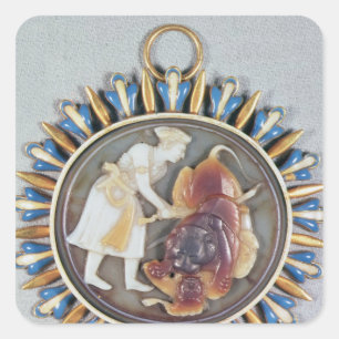 Cameo depicting Emperor Shah Jahan killing lion Square Sticker