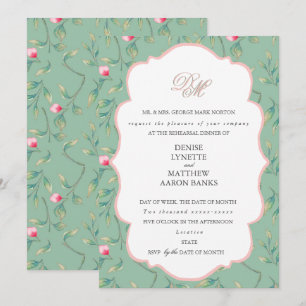 Cameo Green and Gossamer Pink Rehearsal Dinner Invitation