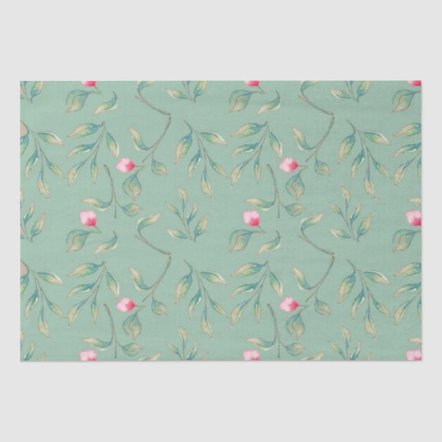 Cameo Green Floral Tissue Paper (Front)