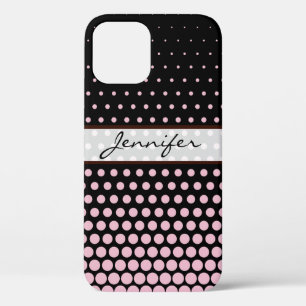 Cameo Pink Polka Dot Elegant Modern Black iPhone 12 Pro Case