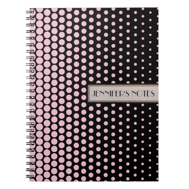 Cameo Pink Polka Dot Elegant Modern Black Spiral Notebook (Front)