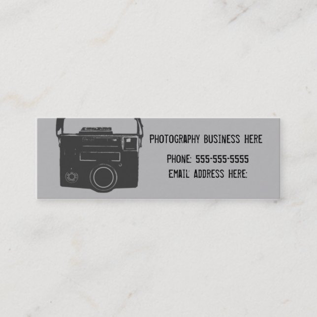 Camera Classic Black & Grey Retro Film Mini Business Card (Front)
