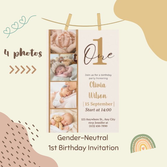 Camera Film 4 Photos First Birthday Party Invite (Creator Uploaded)