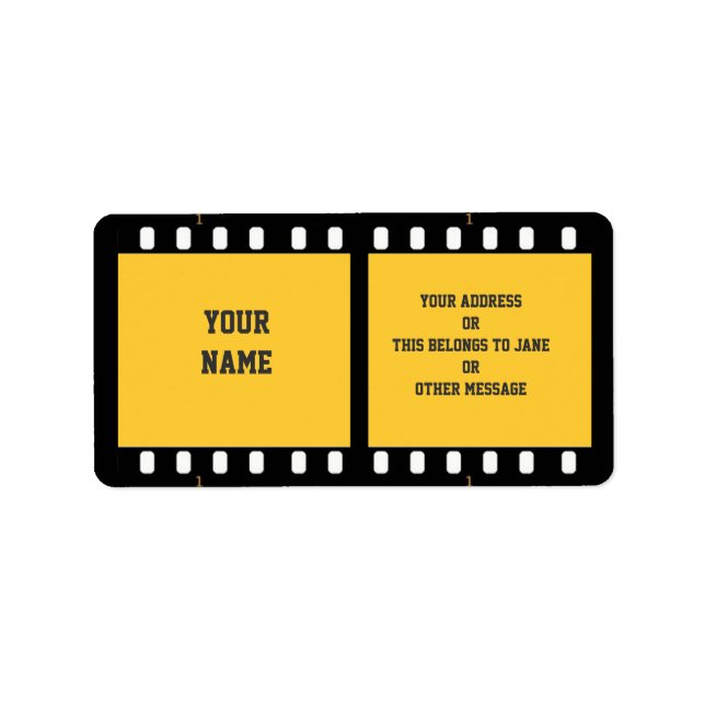 Camera Film Strip Yellow Name Gift Tag Bookplate (Front)