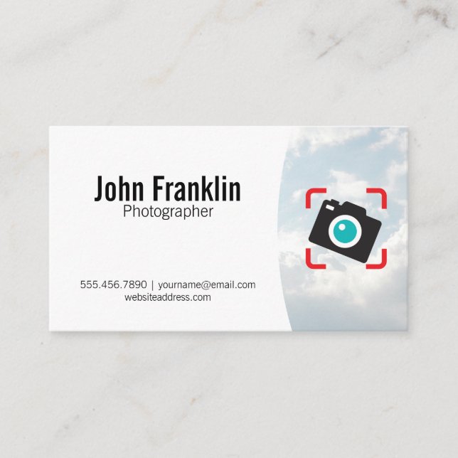 Camera Icon | Clouds Business Card (Front)