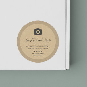 Camera Icon Social Media Snap and Share Kraft Classic Round Sticker