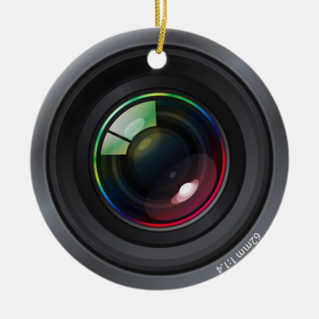 Camera Lens - Add your photo Ceramic Tree Decoration (Front)