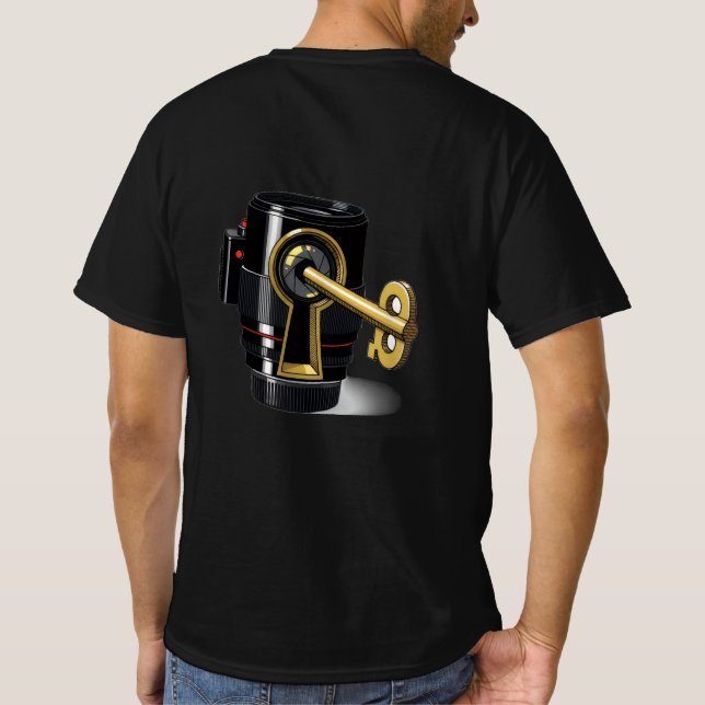 Camera Lens Lock – Creative Photographer Key T-Shirt (Back)
