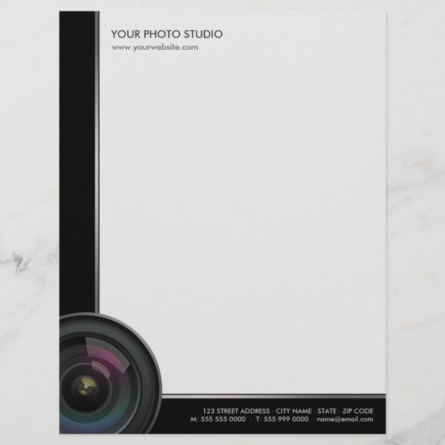 Camera Lens Photographer business letterhead Design (Front)