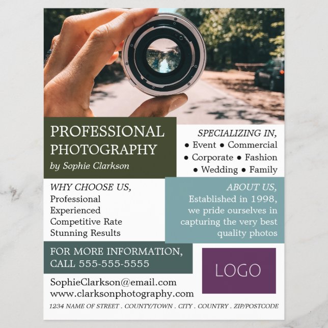 Camera Lens, Photography, Photographer Hire Flyer (Front)