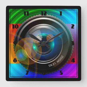 Camera Lens Square Wall Clock