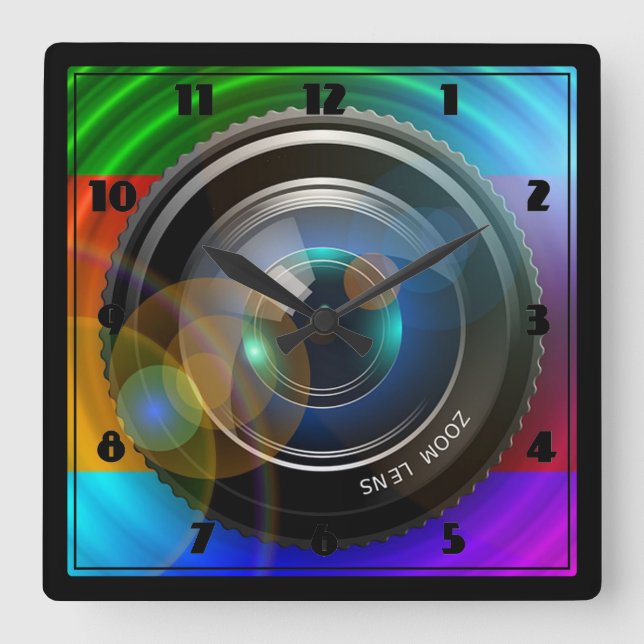 Camera Lens Square Wall Clock (Front)