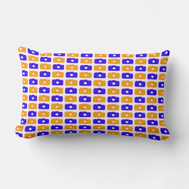 Camera Love Lumbar Pillow (Blue and Orange) (Front)