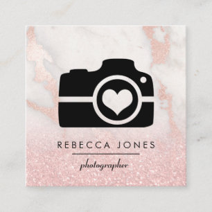 camera on pink marble stone square business card