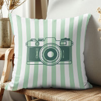 Camera on Sea Green Stripes, Accent Pillow,