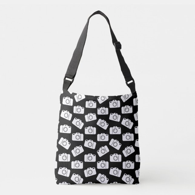 Camera Pattern Retro Icons Cameras Design Black Crossbody Bag (Front)