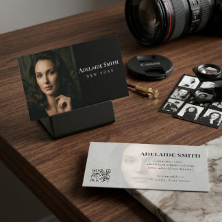 Camera Photography black and white with photo & QR Business Card
