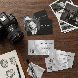 Camera Photography black and white with photo & QR Business Card