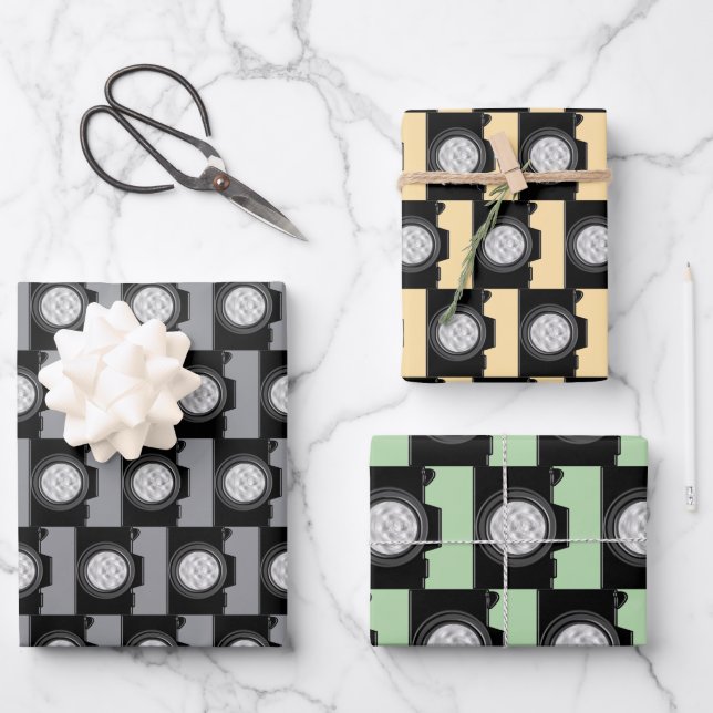 Camera Photography Theme Assorted GREY/CREAM/GREEN Wrapping Paper Sheet (Front)